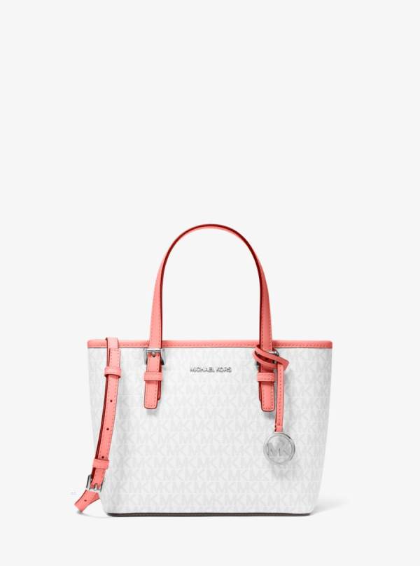 Damske Prenosná Taška Michael Kors Jet Set Travel Extra-Small Logo Top-Zip Biele Ruzove - Kabelky Michael Kors Nejlevnejsi | DJVZL-0879
